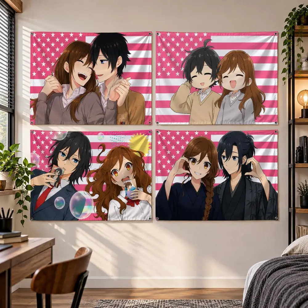 Anime Horimiya School Expressive H-Hori X Miyamura Flags Banner Decor for Bedroom,Garden,Party,Club,Gaming Room,Indoor Outdoor