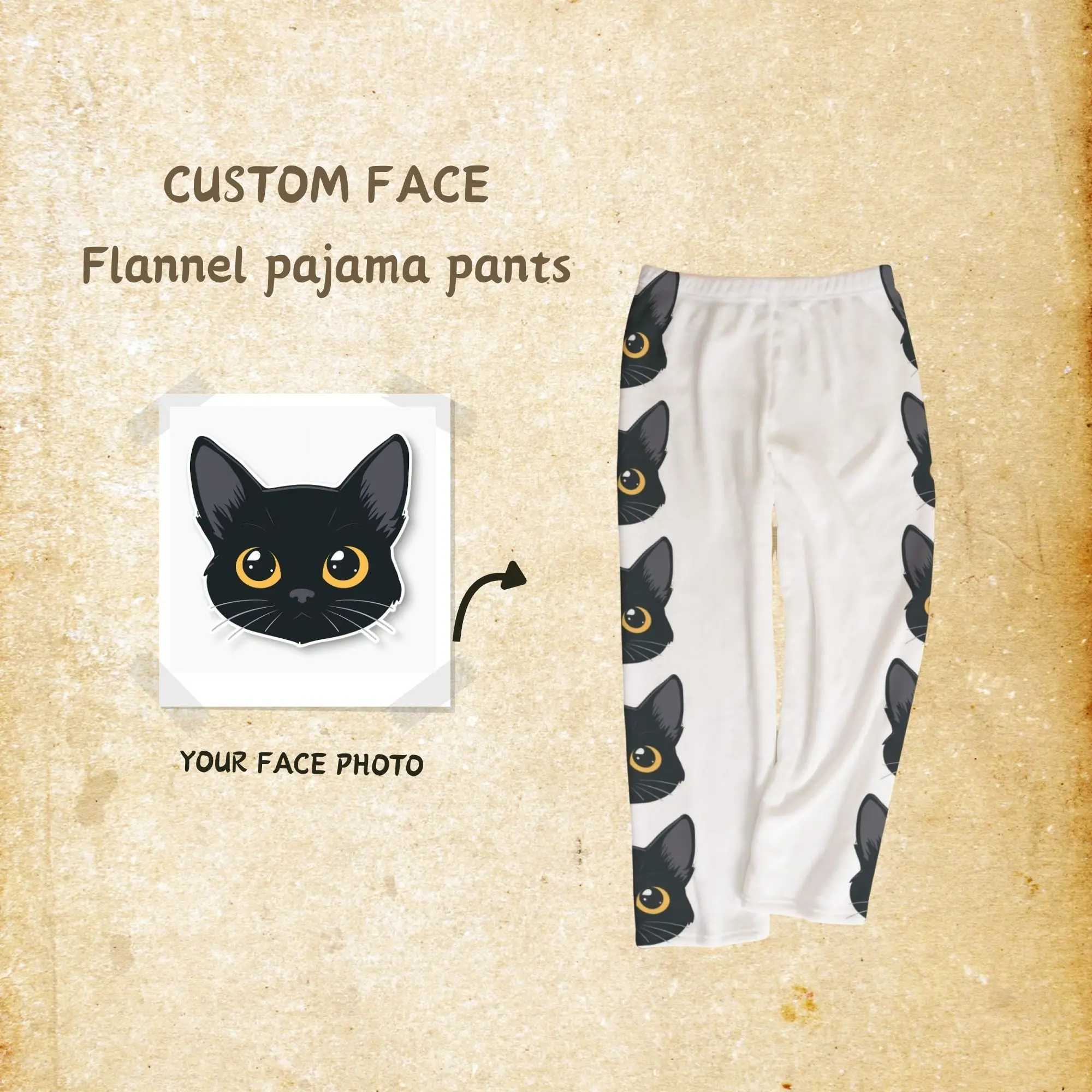 

Women's Custom Pet Face Flannel Pajama Pants Black Cat Cute Cartoon Elastic Waist Soft Warm Home Sleep Casual Loungewear