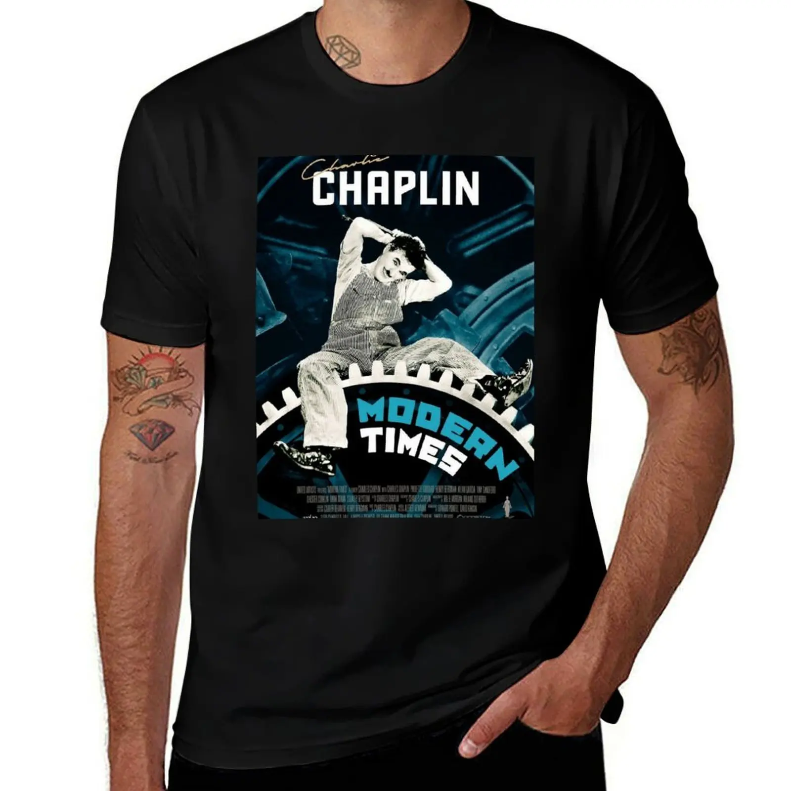 

Modern Times by Charlie Chaplin Movie Poster T-Shirt Work Wear Breathable Tee