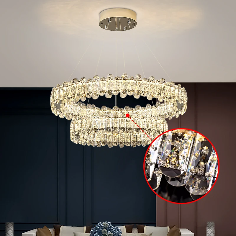 Living Room Villa Crystal Luxury Chandelier Kitchen Island Pendant Light Duplex Ceiling Lamp Modern Pendant Light Changeable view 5