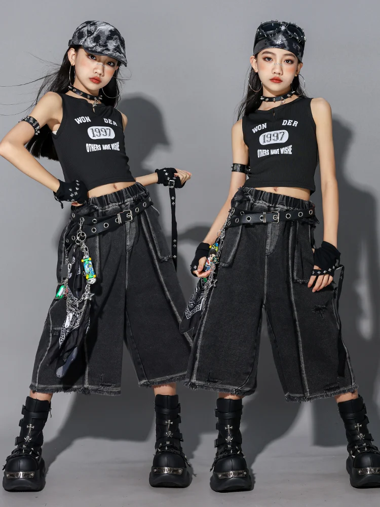 2025 kinder Modern Dance Kleidung Mädchen Hip Hop Leistung Kostüm Jazz Dance Crop Tops Baggy Hosen Straße Kleidung BL16751