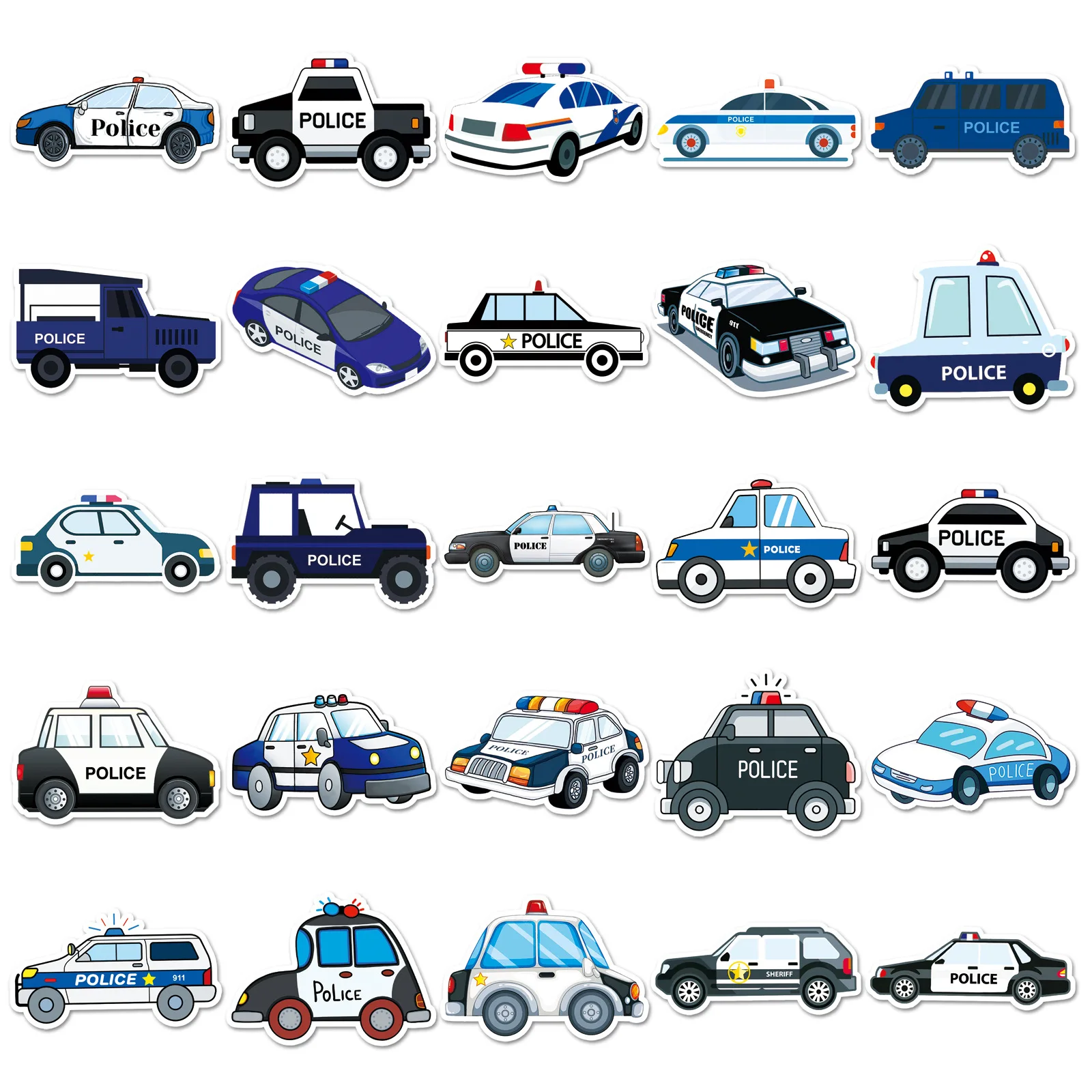 50Pcs Cartoon Police Car Theme Graffiti Stickers Luggage Sticker Toys for Kids Boy Birthday Party Favors Baby Shower Goodie Bag view 5