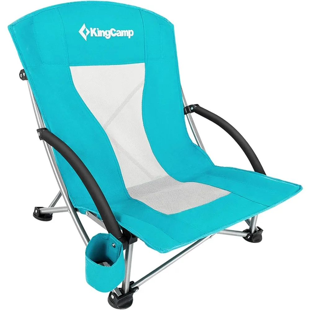 

Low Folding Beach Chairs for Adults,Portable Lightweight Lowback Sling Chair with Headrest,Cup Holder,Carry Bag Armrest