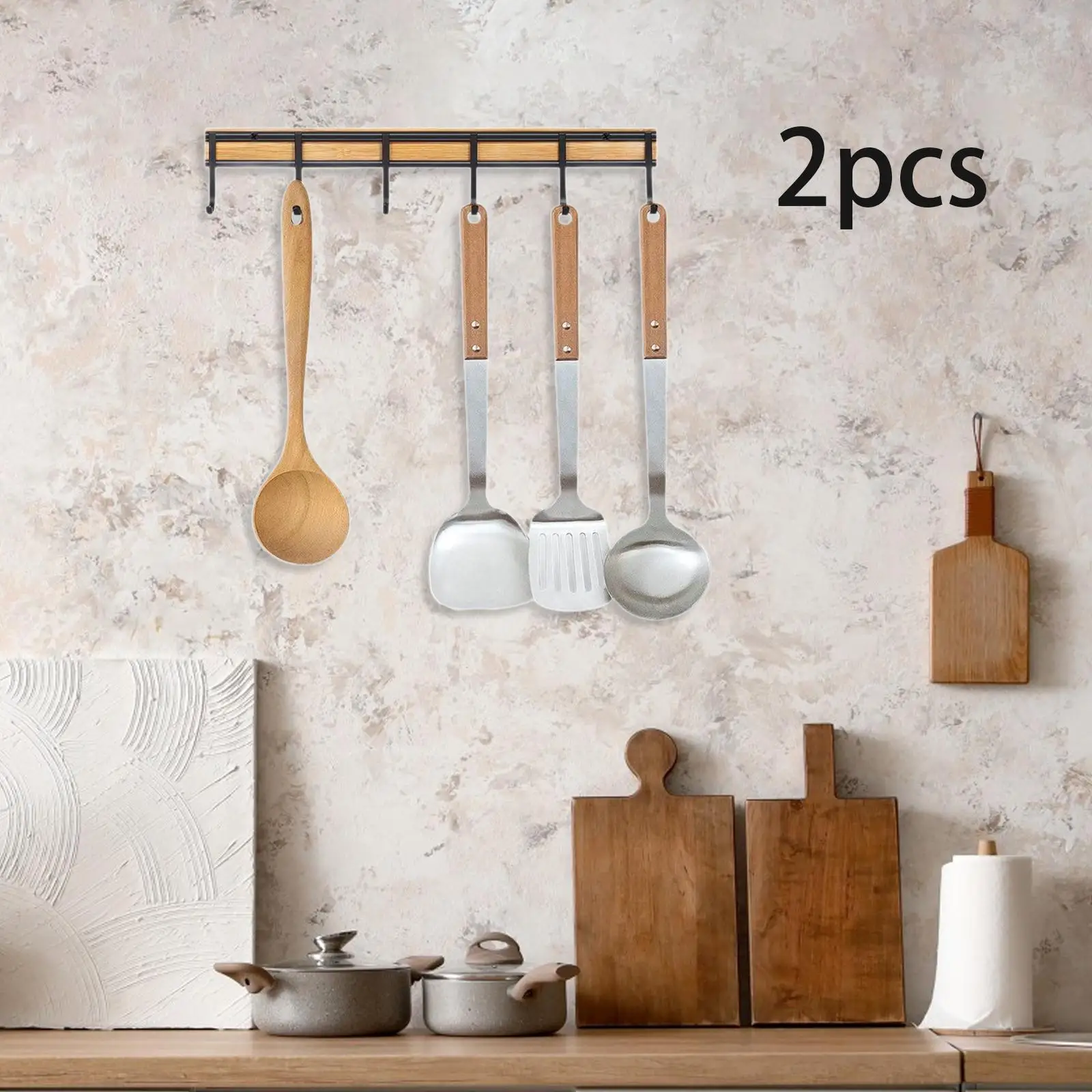

2 Pieces Kitchen Utensil Rack, Wall Mount Multipurpose 6 Hooks Key Holder, Kitchen Wall Hook for Dorm, Hotel, Apartment
