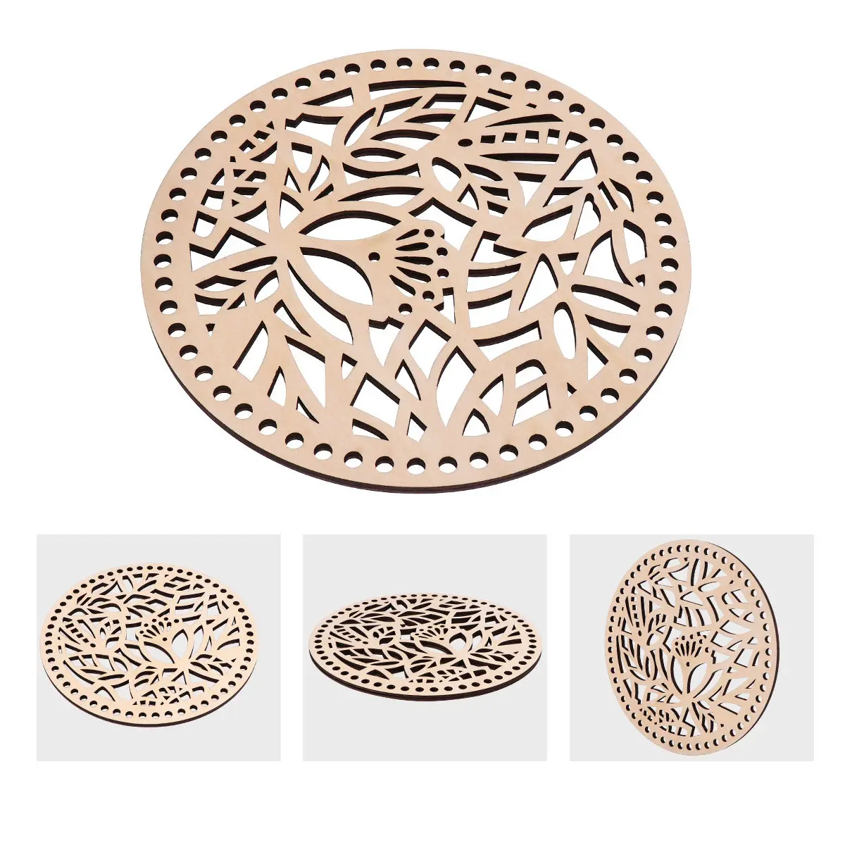 2Pcs DIY Wooden Bases Bottoms for Handbag Purse Crafting Classic Timeless Elegant Design Hollow Carved Natural Wood Bag Making