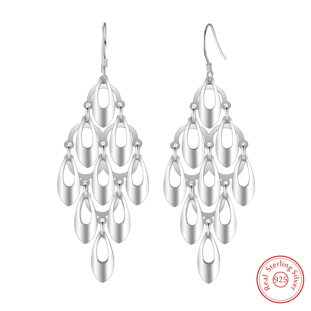 

Solid 925 Sterling Silver High Quality Women's New Jewelry Multiple Layers Drop Earrings XY0098