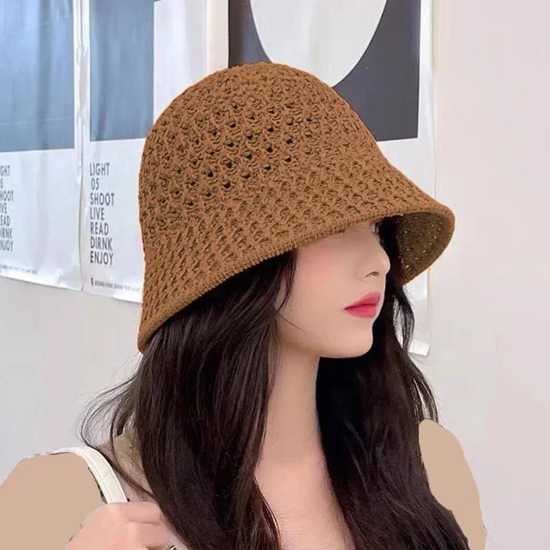 Summer Simple Girl Sun Cap Knitted Fishman Hats for Women Beach Panama Straw Weave Bucket Hat Breathable Femme Shade Women Hats