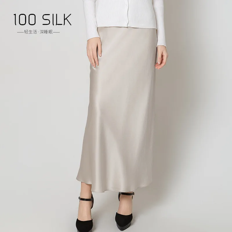 BirdTree, 22 MM 100% natuurlijke zijde elegante rok, dames elastische taille satijn, hoogwaardige moderok, 2024 zomer herfst B47024QM