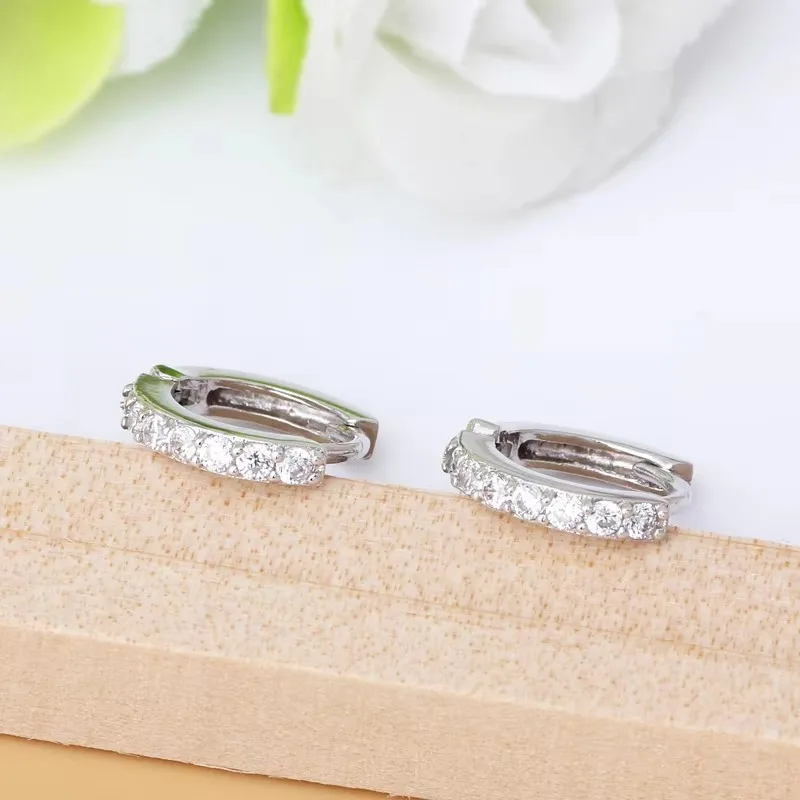 Luxury Shiny 925 Sterling Silver Inlaid Full Zircon Hoop Earrings for Women Girls Korean Temperament Jewelry Accessory Colorfast