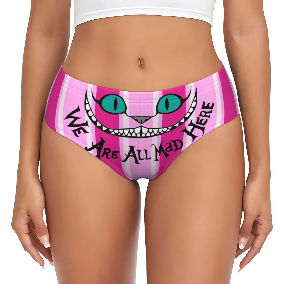 Calzoncillos personalizados con diseño de Alicia en el país de las maravillas, gato de Cheshire, ropa interior elástica transpirable para mujer, regalos del Día de San Valentín