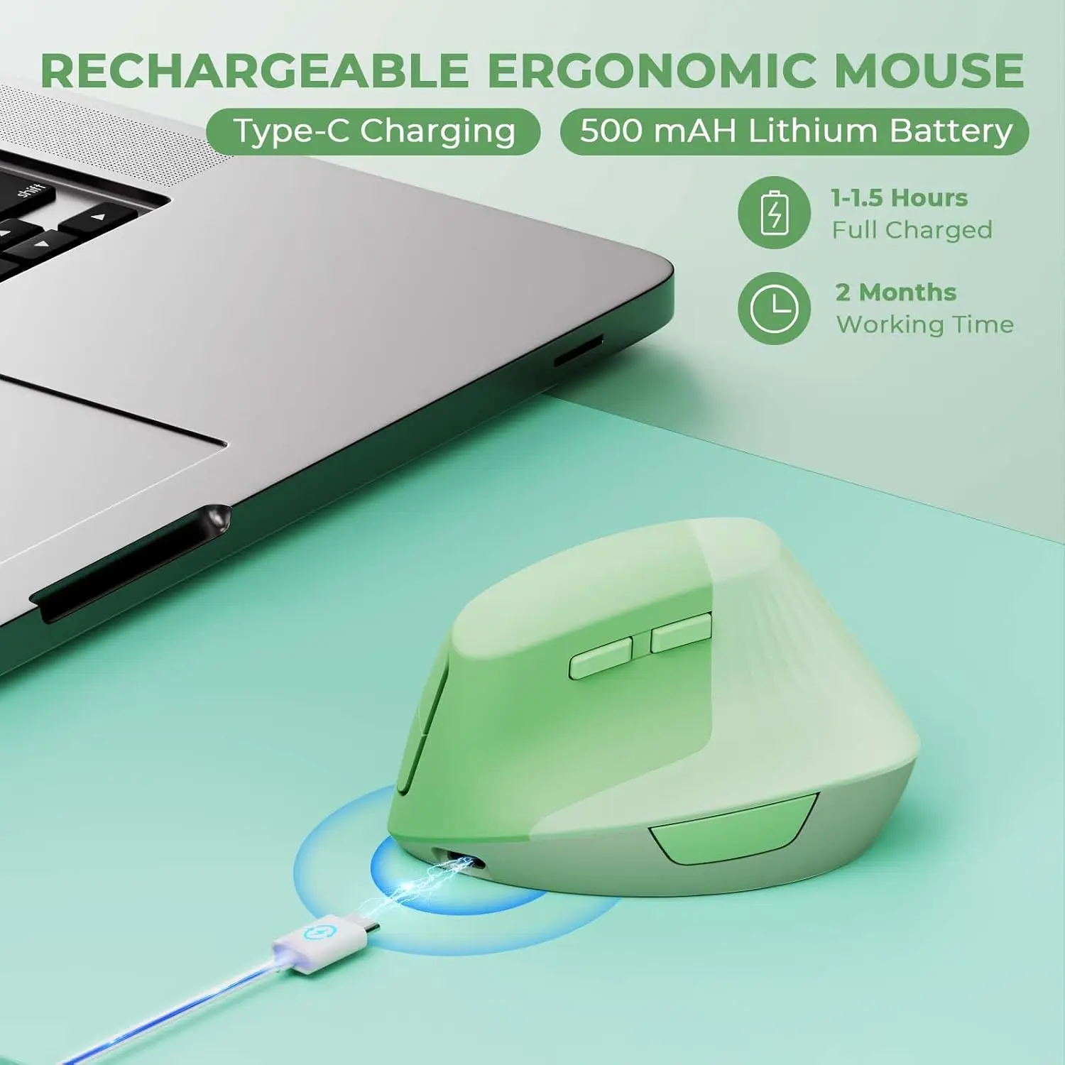 Myš bezdrátový dobíjecí 2.4 USB tichá rozpojovací svislý mice pro notebook tablety telefony macbooky PC