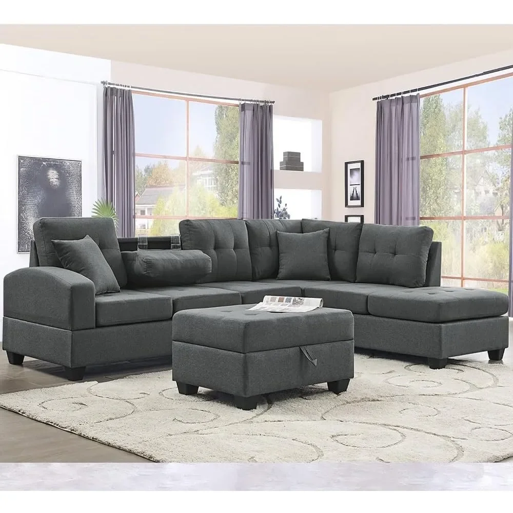 

Sectional Couches for Living Room,L Shape Modular Sofa Set with Storage Ottoman & Chaise, Comfy Oversized Corner Sofa Couch Cup