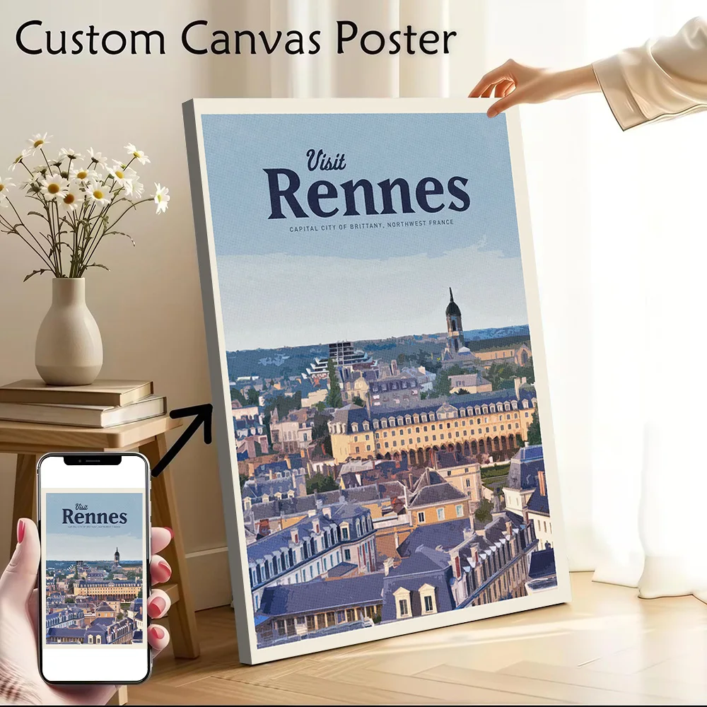 Visit Rennes Printed Canvas Poster Personalized High Quality Wall Art Paintings for Decoration Living Room Decorating Interior