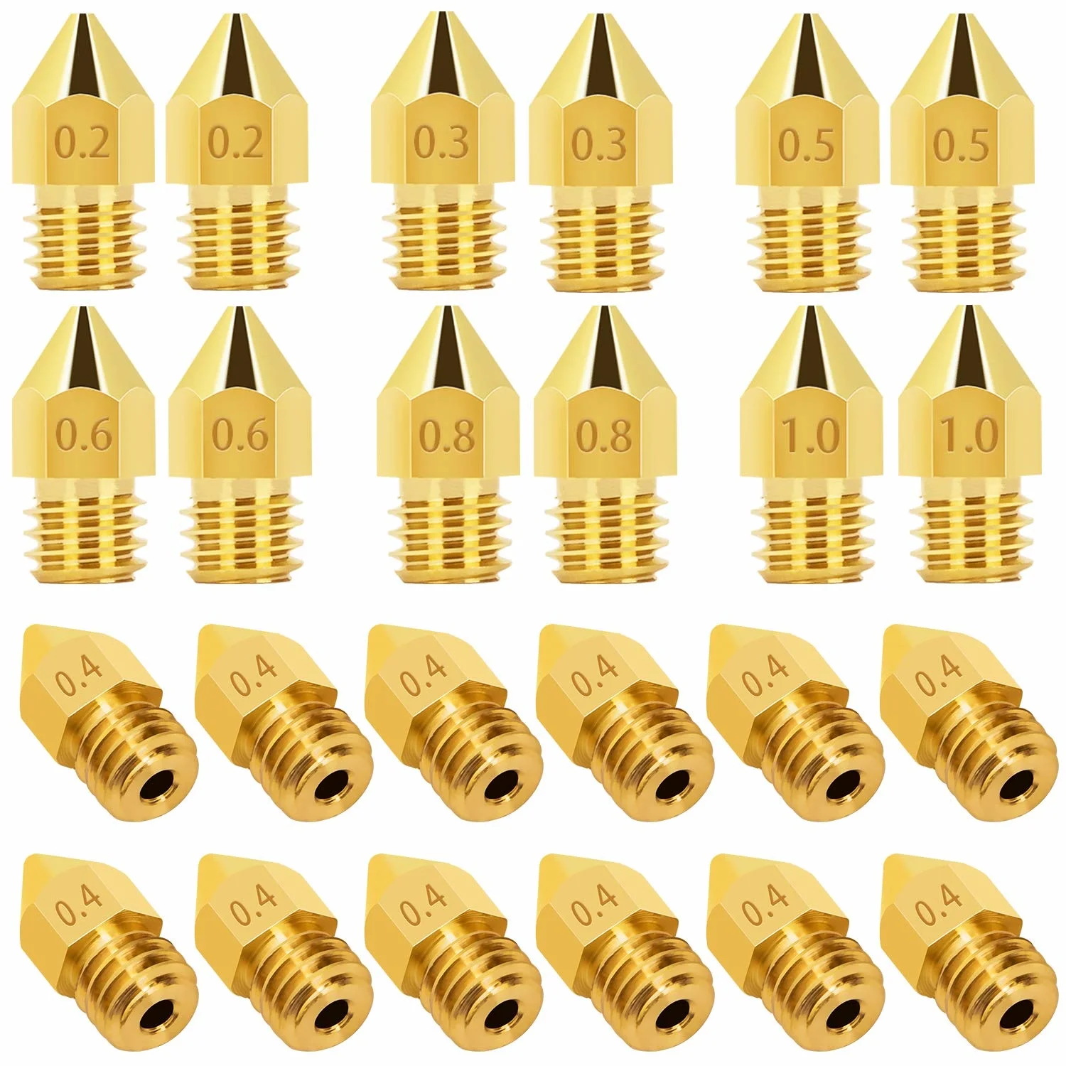 10pcs MK8 PTFE Coated Nozzle 0.2/0.3/0.4/0.5/0.6/0.8/1.0mm M6 Thread For CR10 CR10S Ender 3/3 Pro/3 V2 3D Printer Nozzles 1.75mm