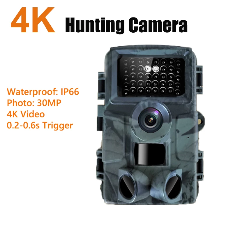 

Trail Camera 30MP 4K 1080P Wildlife Game Monitoring Waterproof IP66 No Glow Night Vision Outdoor Hunting Cam