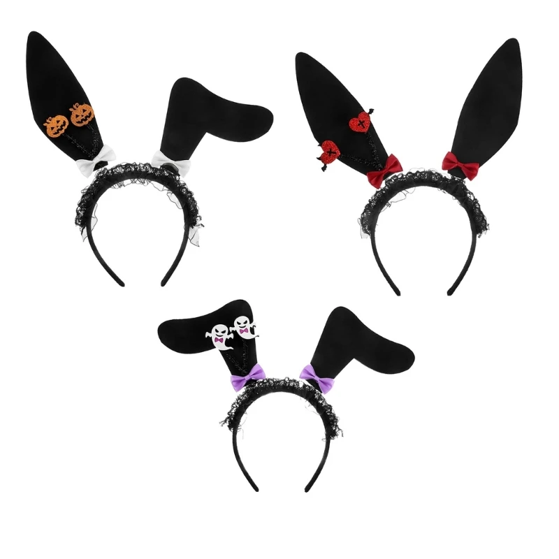 

Rabbits Ear Hair Hoop Glitter Halloween Bowknot Pumpkin Glitter Dress Up Headwear