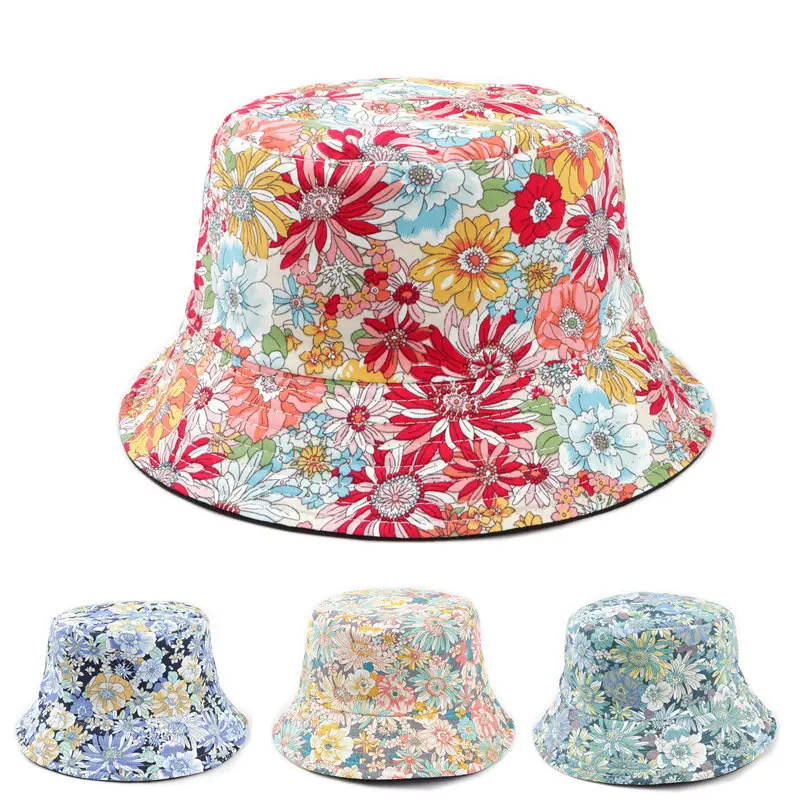 2023 Spring Cotton Cartoon Flower Print Bucket Hat Fisherman Hat Outdoor Travel Sun Cap For Men And Women 160