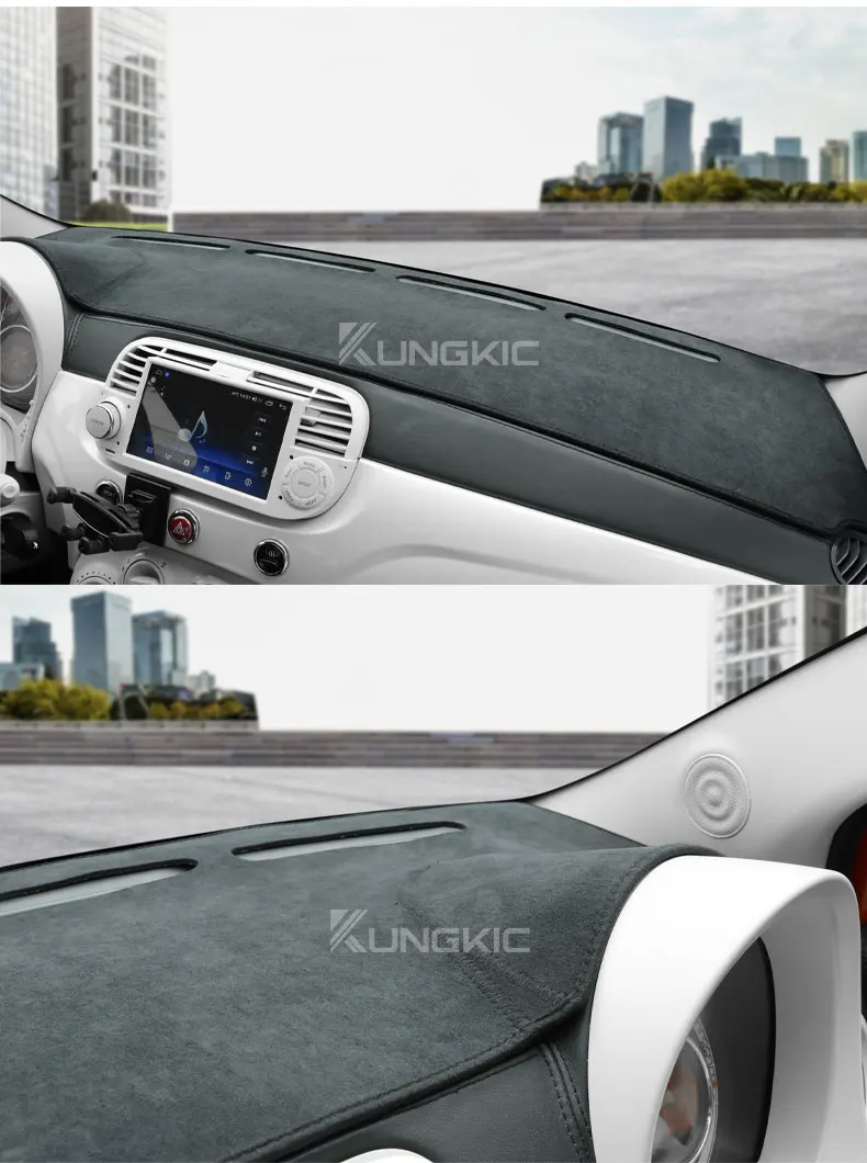 LHD RHD Für Fiat 500 2008-2023 Abarth 595 2012-2017 2018 2019 2020 2021 2022 2023 Flanell Armaturenbrettmatte Auto Sonnenschutzmatte Teppichauflage – Detail 5
