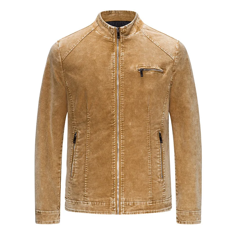 

Осень 202, мужская джинсовая куртка в американском стиле ретро, однотонная стираная мужская верхняя одежда, воротник-стойка, длинный рукав, верхняя одежда для молодых мужчин