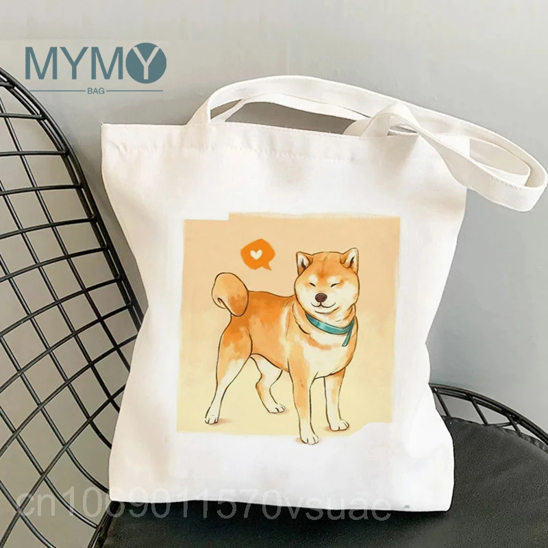 Shiba Inu Printing Shopping Bag Large Capacity Women Casual Tote Handbag Reusable Female Students Cartoon Graphic Shoulder Bags