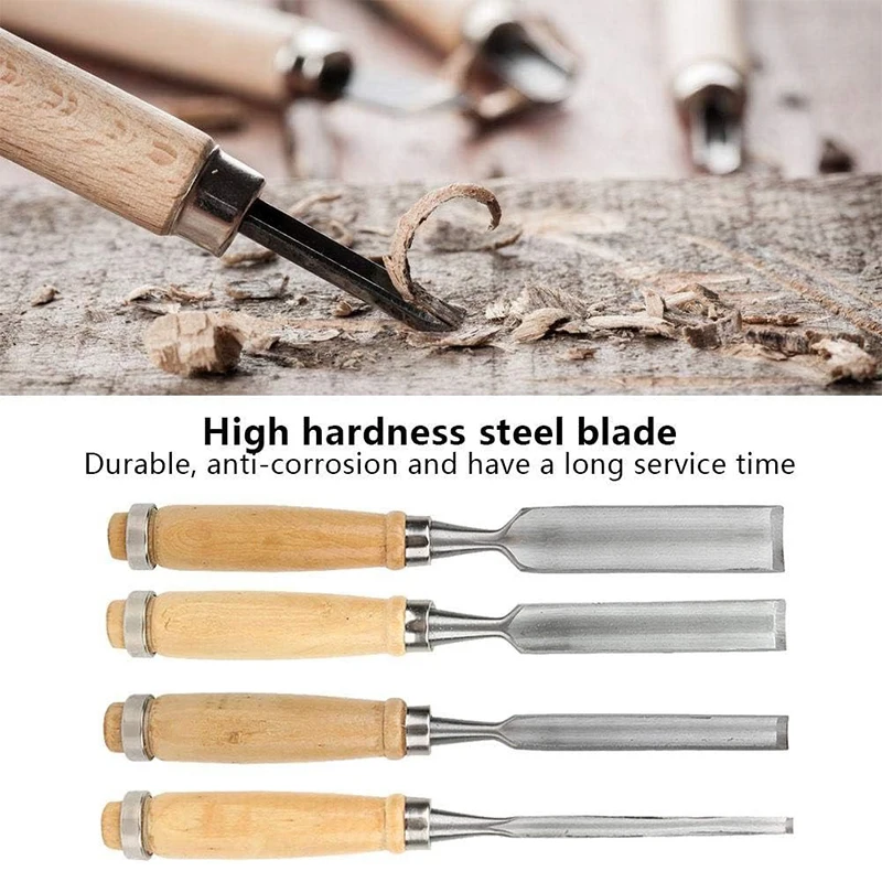 6/12/18/24mm 4Pcs Wood Carving Chisels Set Professional For Woodworking With Ergonomic Wood Carving Tools DIY Auxiliary Tools