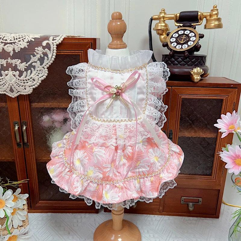 

New Pet Dog Clothes Fashion Simple Print Pink White Cotton Princess Dresses For Small Medium Dog Party Puppy Dog Clothing Poodle