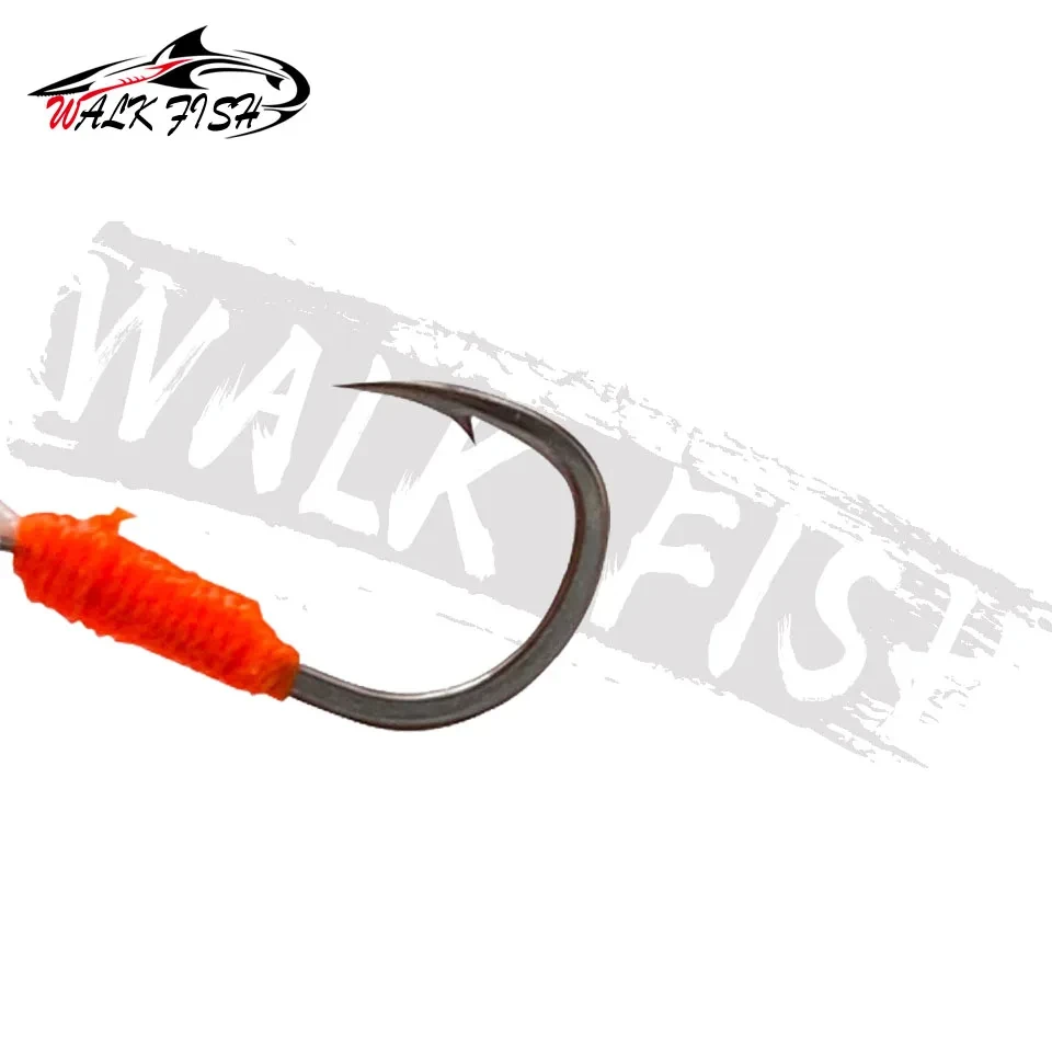 WALK FISH 10PCS Fishing Lure Hardbait Hook DIY Fishing Cast Jigs Assist Hook Barbed Single Jig Hooks Pesca High Carbon Steel