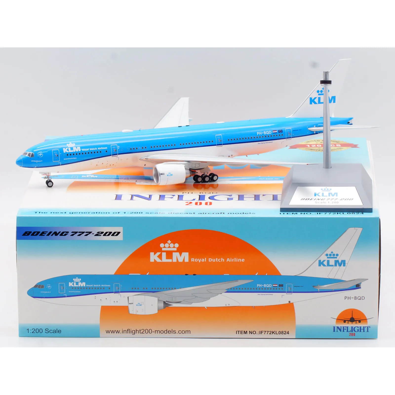 

IF772KL0824 Коллекционный самолет из сплава в подарок, INFLIGHT 1:200 Royal Dutch Airlines «SkyTeam» B777-200 Литая под давлением модель самолета PH-BQD