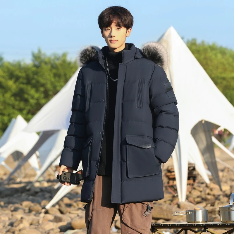 2028 High Quality Long Cotton-padded Coat Warm Simple Solid Color Thin Look High Trend All Quality Fabric Comfortable Men's coat