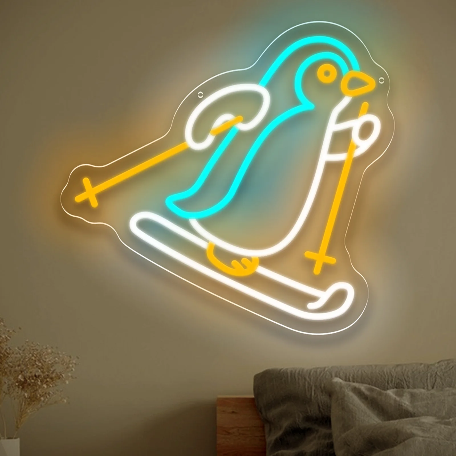 تزلج البطريق النيون لطيف التزلج LED USB ضوء النيون لغرفة النوم منتجع التزلج ملاهي الكلب مقهى الحيوانات الأليفة متجر ديكور الحفلات هدية