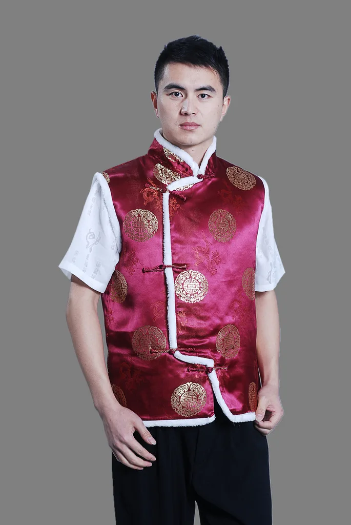 New Year Performance Wear Men's and Women's Suit Cotton Vest Frayed Chinese Costume Red