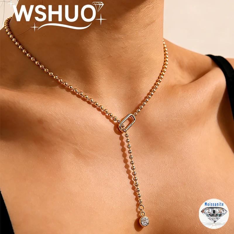 

1CT Moissanite Y Shape Pendant Necklace for Women S925 Sterling Silver Plated 18k Gold Single Diamond Bead Chain Fine Jewelry