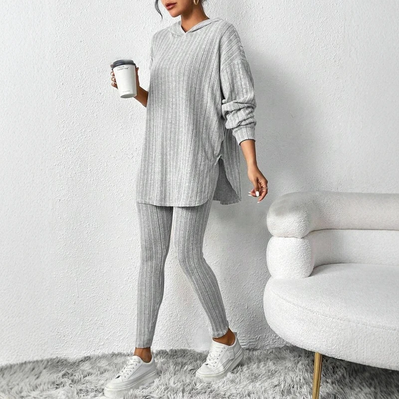 

Комплект из двух предметов: свободные брюки с капюшоном и длинными рукавами, повседневный костюм с эластичными манжетами, женский модный комплект, удобный весенний наряд