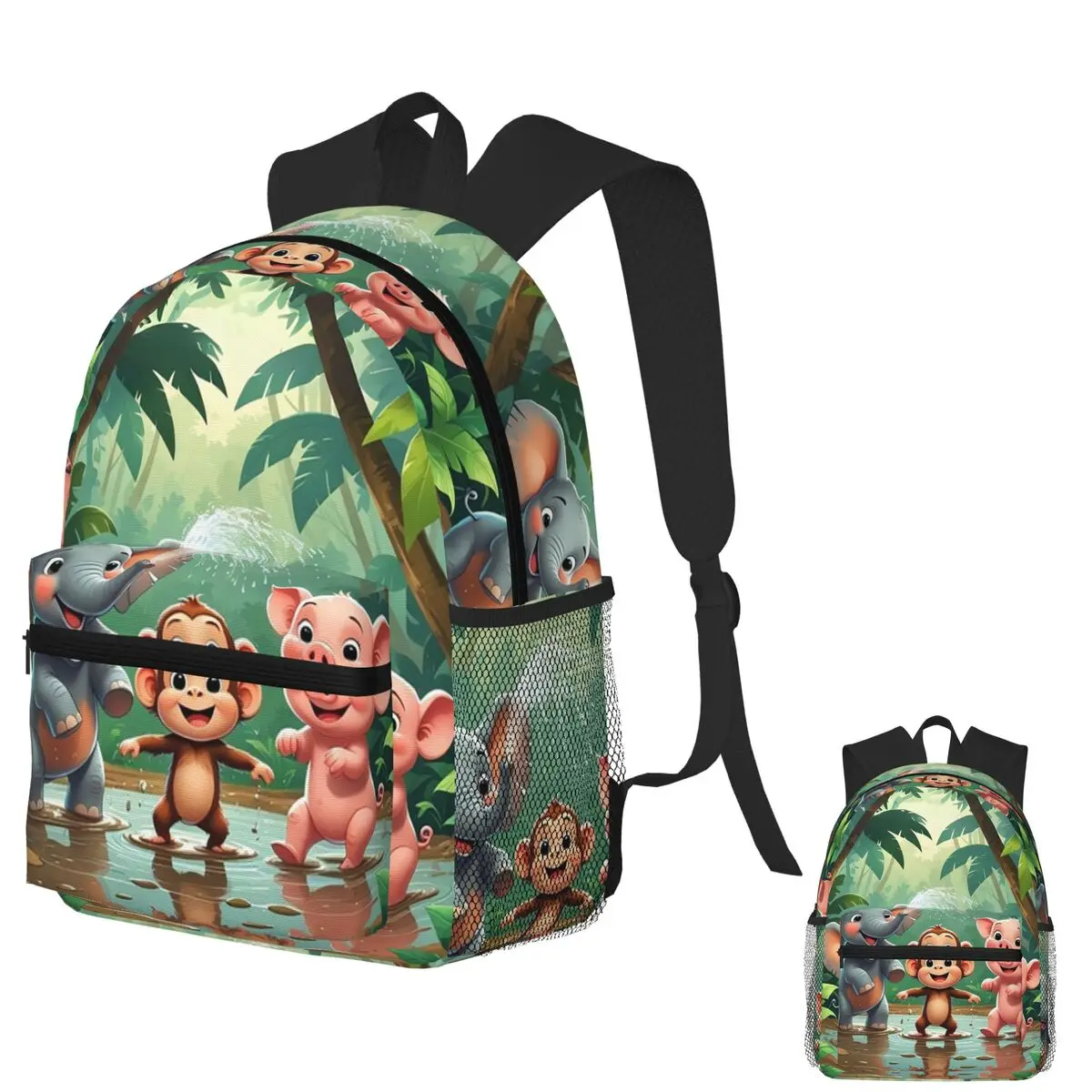 

Mud Buddies Cartoon Animal Friends In The Forest Backpack School Bag Hiking Travel Daypack for Men Women Bookbag Shoulder Bags