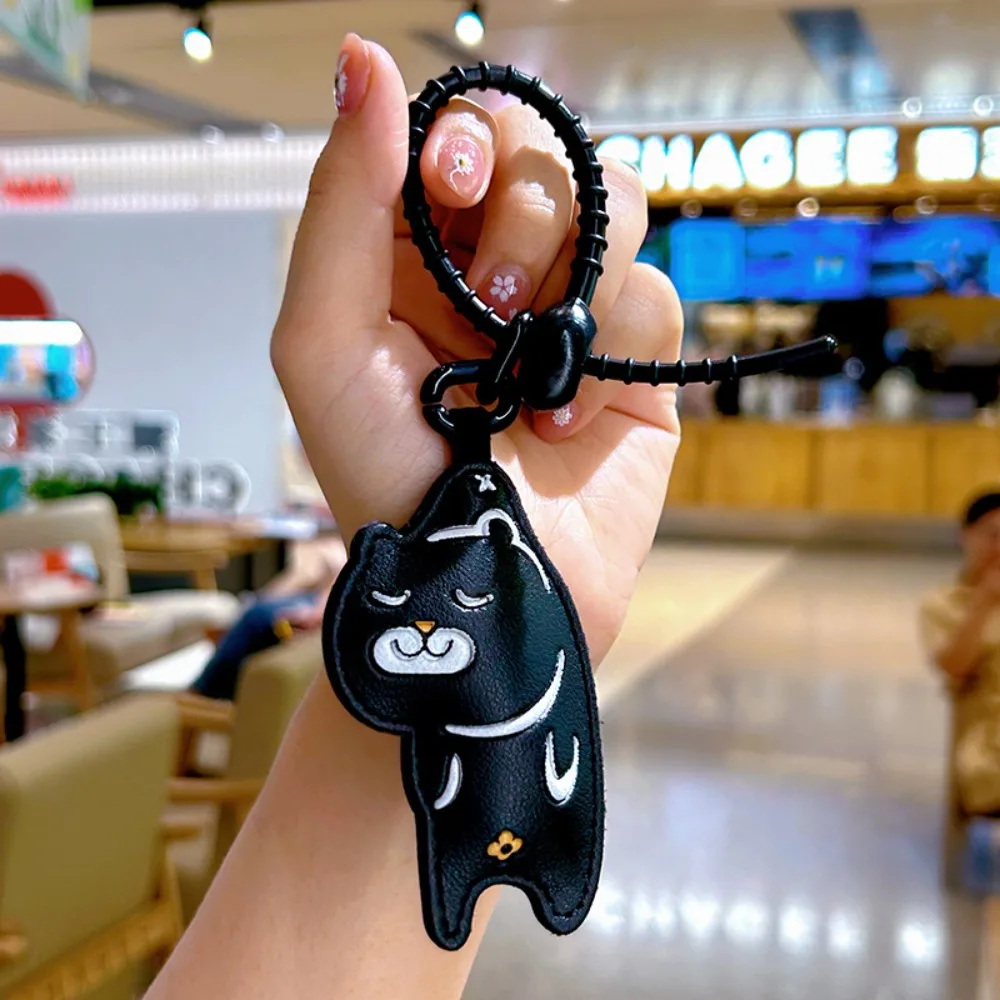 Creative PU Leather Pendant Emoticon Cat Clasp Chain Keychain Cartoon Florets Pig Christmas Tree Keyring Car Charm