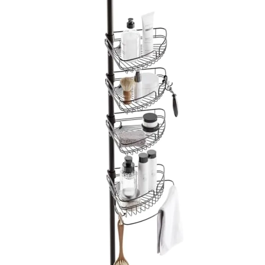 

Угловой органайзер для душа на регулируемой стойке с 4 корзинами и встроенной вешалкой для полотенец, устойчивый к ржавчине
