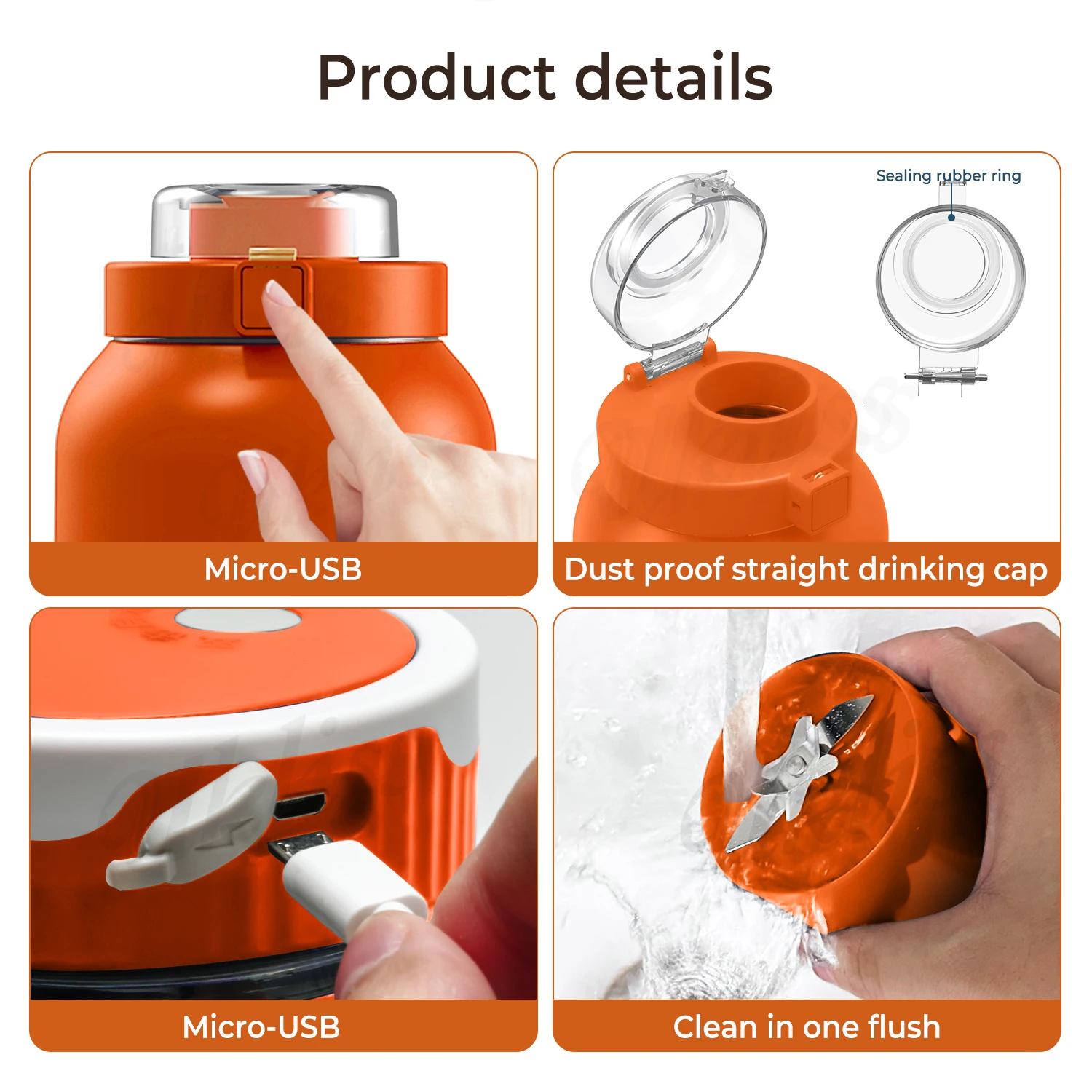 ポータブル電気オレンジジューサー,500ml,ジュース抽出器,ミニUSBスム,ミキサー,充電式