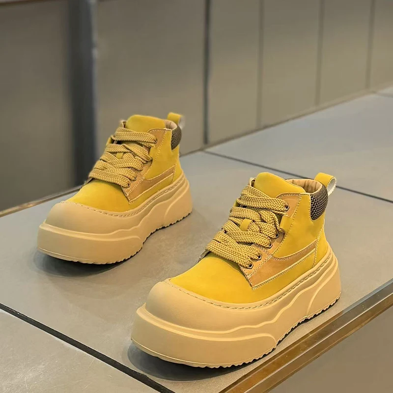 

Men High Top Shoes Autumn New Outdoor Non Slip Vintage Platform Casual Shoes Height Increase Fashion Wear-resistant Board Shoes