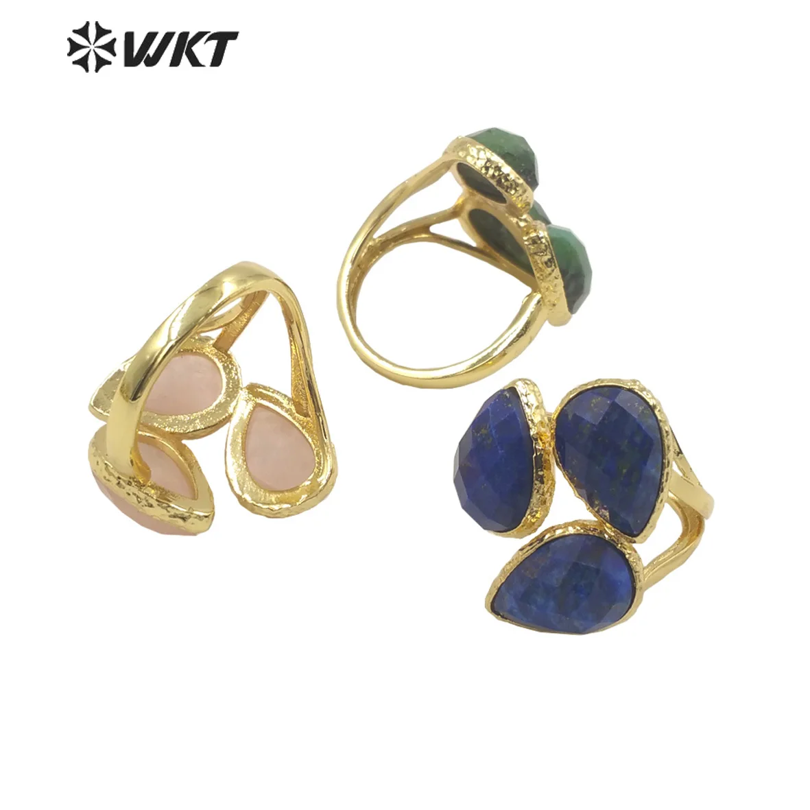 

WT-R492 Wholesale Women Fashion Natural Stone Water Drop Ring Adjustable Size With 18K Real Gold Plated Colorful Unique Design