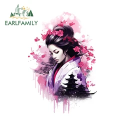 EARLFAMILY 13cm X 8.8cm for Geisha Aquarelle Sakura Blossom Car Stickers Fashionable Waterproof Decals Car Accessories Vinyl
