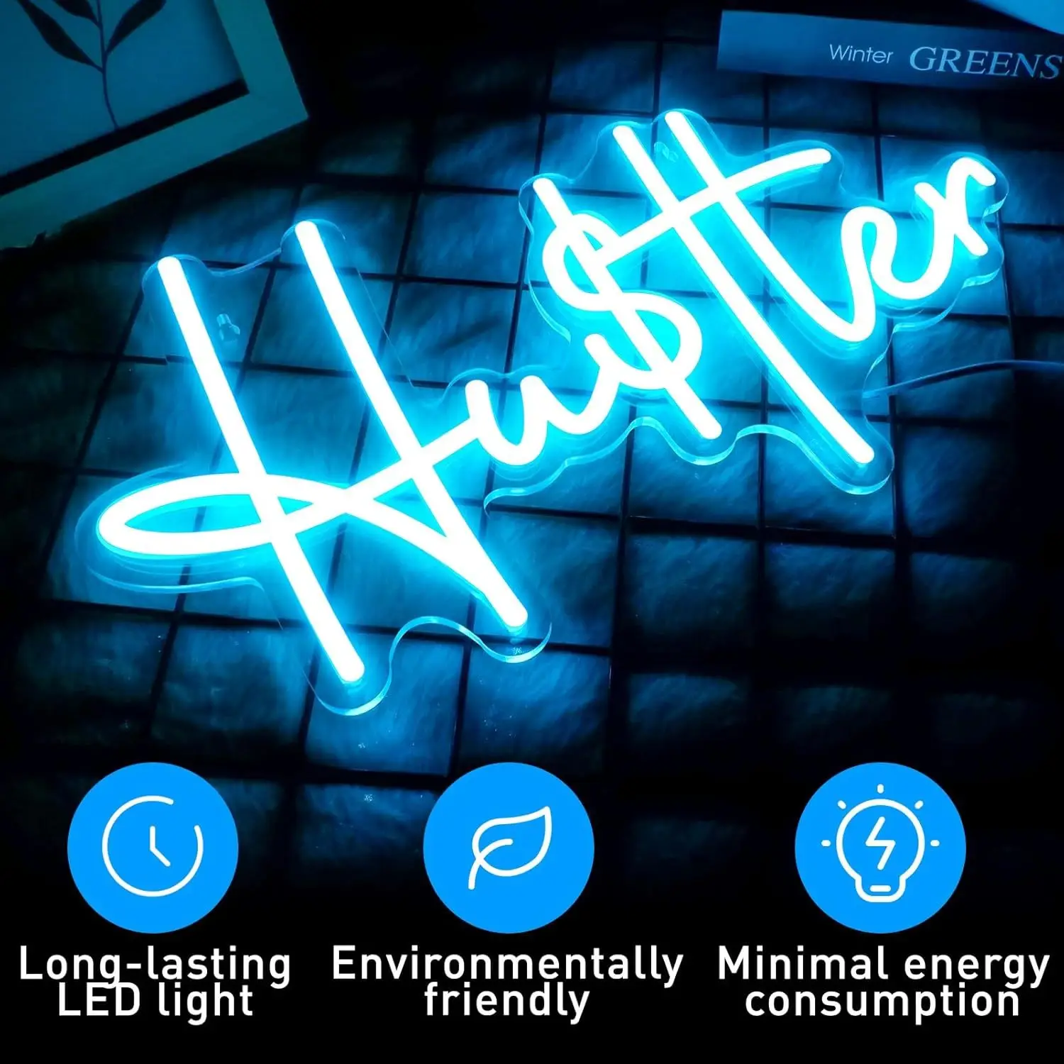 Hustle Neon Signs, USB Powered Neon, Gym Room Men's Cave Decor, Gifts