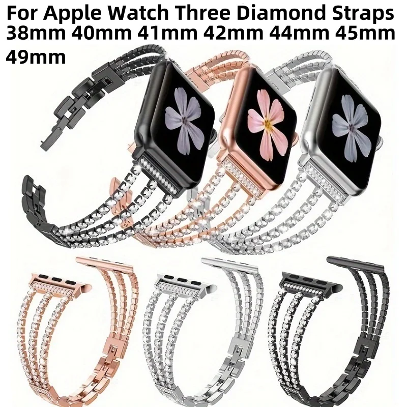 Ремешок с бриллиантами для Apple Watch Band 44 мм 46 мм 40 мм 41 мм 42 мм 45 мм Ultra 2 49 мм iWatch SE 10 9 Металлический китайский женский браслет