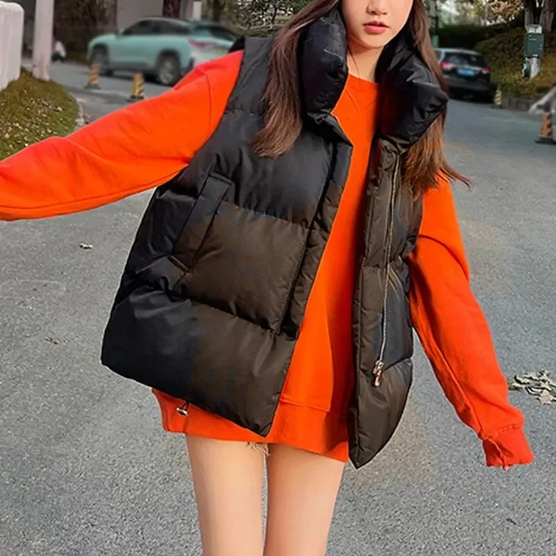 2024 Y2K Vest Women Autumn Winter Thick Warm Down Vest Harajuku Loose Jacket Casual Outerwear Waistcoat Windproof Vest Coats