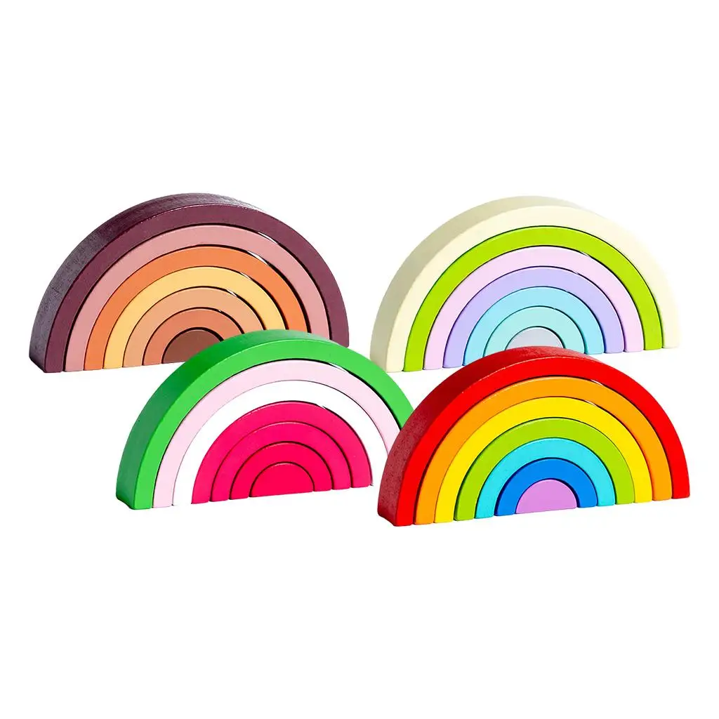 Décennie s de construction empilables arc-en-ciel en bois pour enfants, jouets empilables de documents, activité, développement précoce, cadeau pour bébé, coloré