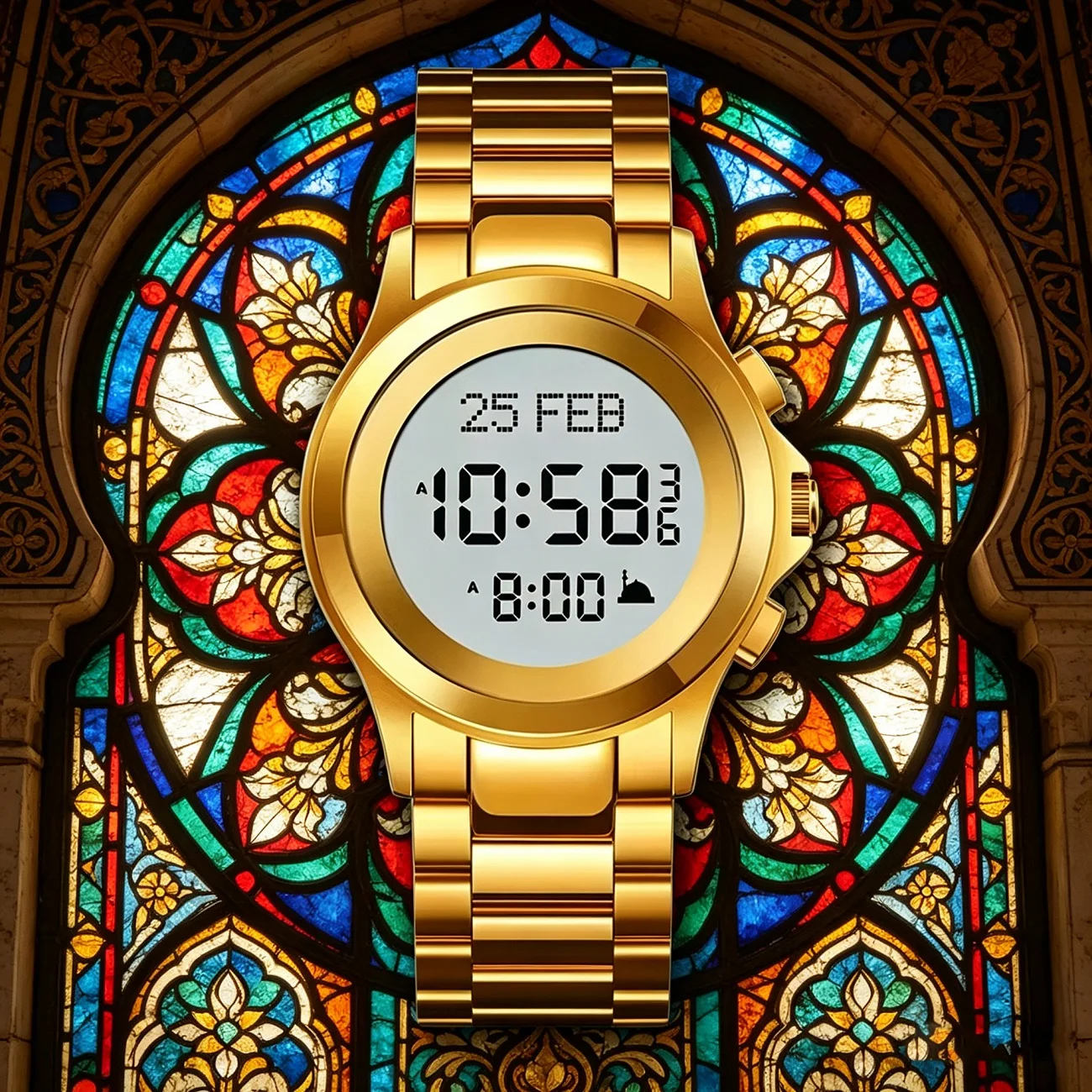 

Unisex Azan Watch Arabic English for Muslim Lover Prayer Alarm Fajr Time Qibla Islamic Ramadan Gift