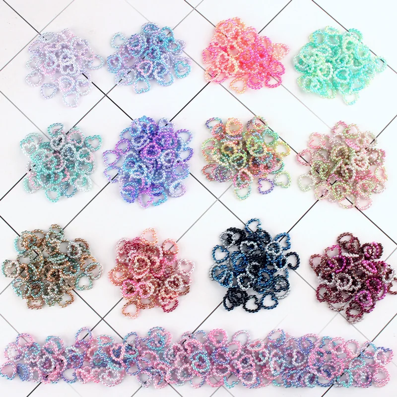 100Pcs ABS colori misti Nail Pearl Designs Charms a forma di cuore Hollow strass per unghie decalcomanie 3D per decorazioni per unghie