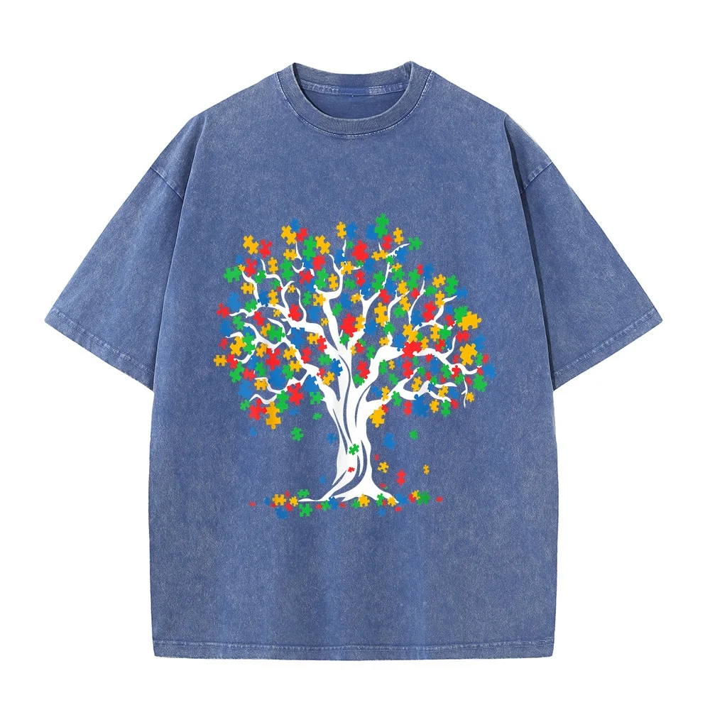 Tree of Life Autism Awareness Month Funny ASD Supporter Gift T-Shirt Men's Kitty Luxury Designer Clothes Cotton T Shirt Quote