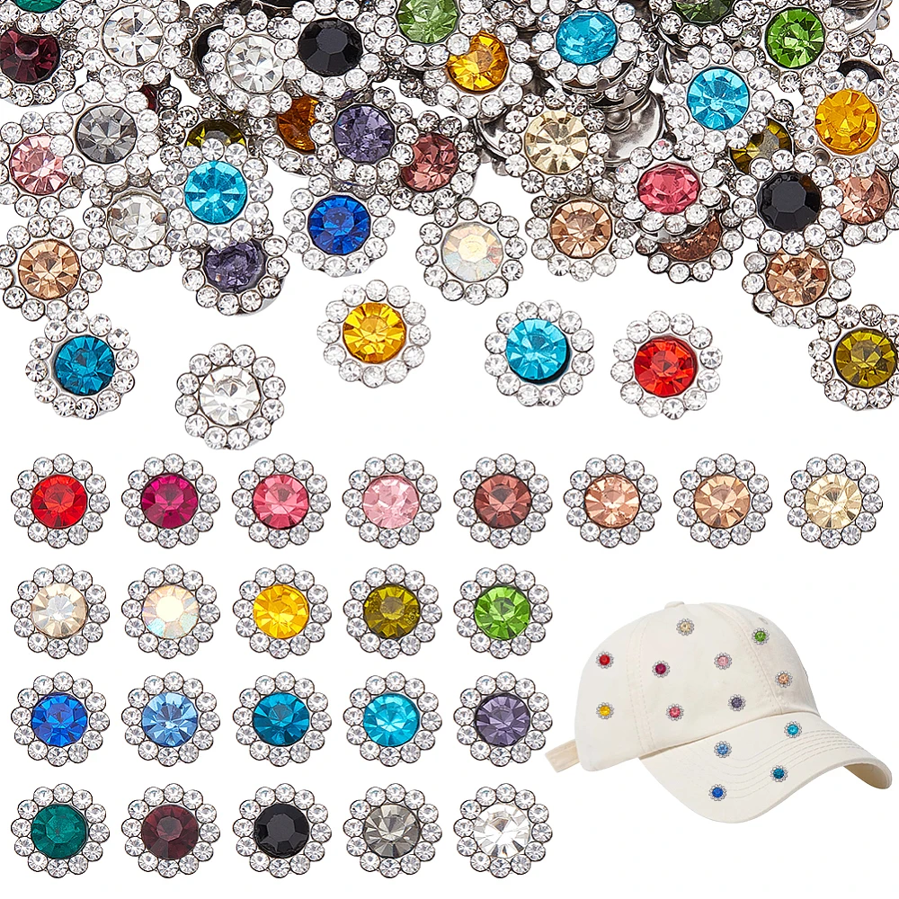 184pcs 23 Colors Sew on Rhinestones 10mm Crystals Glass Gems Metal Base Flower Claw Rhinestone Jewels
