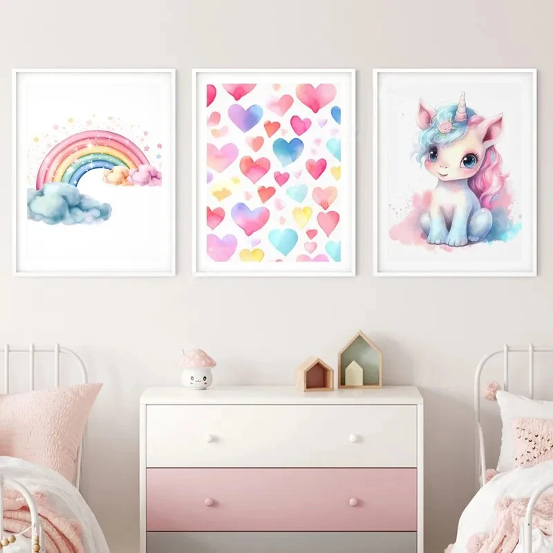 Dreamcatcher Princess Unicorn Girl Fairy Castle Colorful Wall Art Canvas Painting Posters and Prints Picture for Kids Room Decor