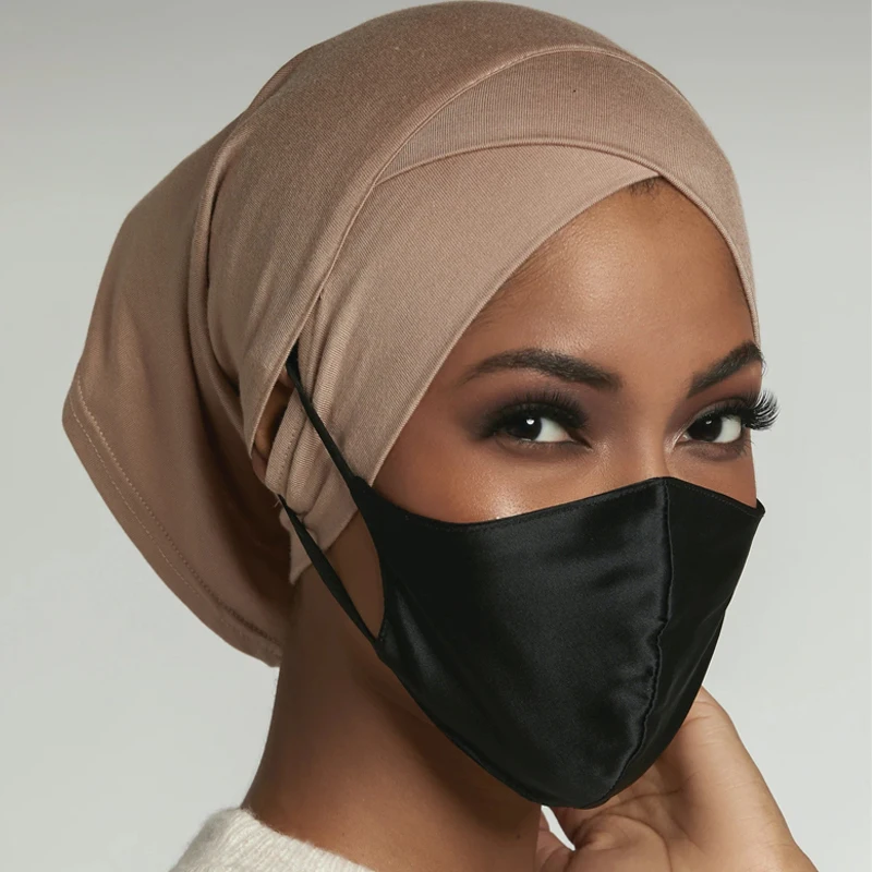 Bonnet turban en jersey de coton pour femme, sous-écharpe, casquettes Hijab intérieures, écharpe de sauna islamique, élastique, croix frontale, bonnet musulman, trou d'oreille